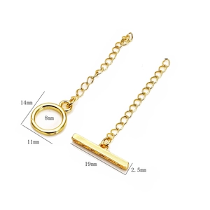 Gold-plated brass OT toggle clasp set for jewelry making with precise size dimensions