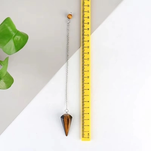 Tigerauge Kristall Pendel Anhänger mit Kette, Gesamtlänge 22cm auf Lineal gemessen