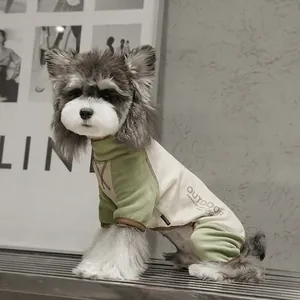 Warm Dog Jumpsuit Dralon Thermal Fleece Four Legged Color Block Pajamas Romper Outdoor Soft Base Layer For Small Dogs