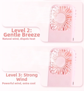 Detailed comparison of medium and high speed airflow modes for portable USB pink fan