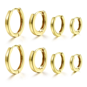 Set of four sizes minimalist gold hoop earrings with high polish finish for women
