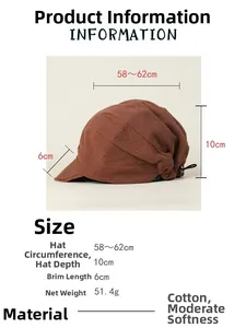 Size chart showing breathable cotton beret dimensions with 58-62cm head circumference