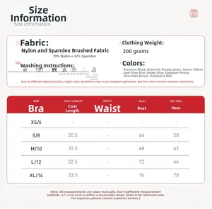 Guide des tailles pour soutien-gorge de yoga ajusté avec mesures de buste et de longueur