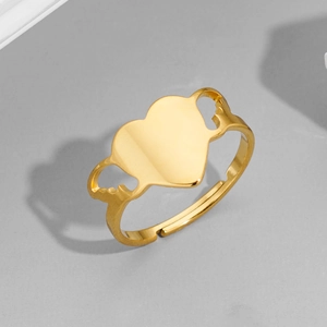 Minimalist gold heart ring with hollow wings design and adjustable open band for women