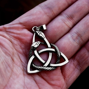 Nordic Viking necklace featuring a silver Celtic knot and snake pendant for men