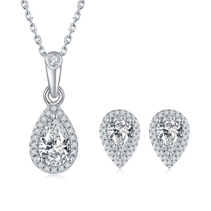 Elegant S925 sterling silver set with pear-shaped moissanite pendant necklace and earrings