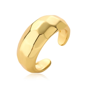 Irregular geometric 18K gold plated copper ring with faceted hammered texture