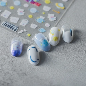 Space Bear nail art stickers set with astronaut, planet patterns and sample tips
