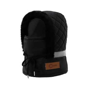 Winter thermal trapper hat with fleece lining, integrated face mask and reflective strip