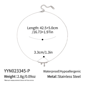 Detailed size and material guide for a silver irregular teardrop stainless steel necklace