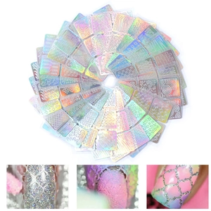 Holographic Laser Nail Art Stickers Hollow Out 3D Self Adhesive Decals Geometric Patterns DIY Manicure Mixed Styles
