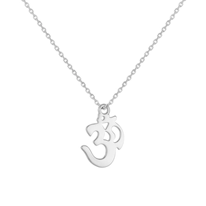 Detailed view of silver s925 Om symbol pendant with delicate hollowed geometry design