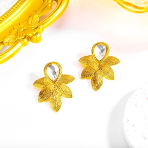 Vintage 18K gold plated sunflower stud earrings with crystals on luxury white backdrop