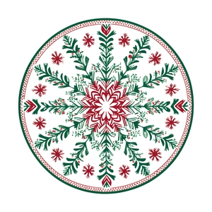 Christmas snowflake window stickers with red and green botanical patterns for holiday decor