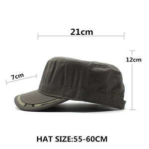 Cotton cadet army cap with embroidery showing dimensions 55-60cm head circumference