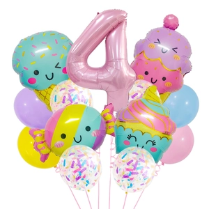 Süßigkeiten-Eis-Ballonset mit großer rosa Zahl 4 für die Deko zum 4. Kindergeburtstag