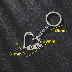 Porte-clés cœur et papillon en acier inoxydable avec anneau de 25 mm de diamètre