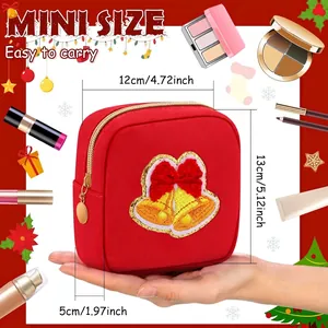 Mini Christmas patch makeup bag with dimensions 12x13x5cm for easy travel carrying
