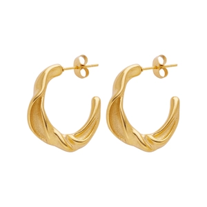 Minimalist gold plated stainless steel hoop earrings with irregular twisted texture