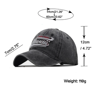 Detailed measurement guide for Hawaii embroidered cotton baseball cap with adjustable strap