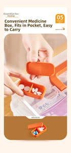 Portable orange mini medicine box with two compartments and compact pocket design