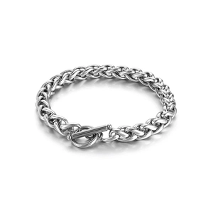 Men's stainless steel wheat chain bracelet with a classic silver finish and OT buckle