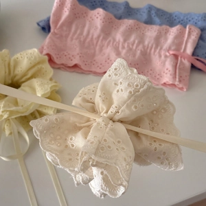 Lace ruffle hair scrunchies with drawstring in various macaron colors for women