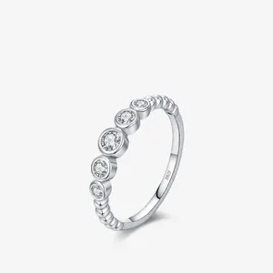 925 Sterling Silver Moissanite Ring For Women VVS1 D Color Round Cut Multi Stone Bubble Beaded Band Stackable Elegant