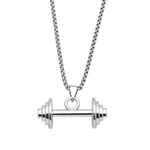 Dumbbell Pendant Necklace Stainless Steel Box Chain Alloy Charm For Men Hip Hop Fitness Sports Style Jewelry