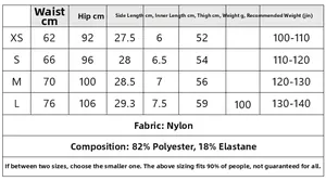 Tableau guide des tailles détaillé pour short de sport en maille à taille haute