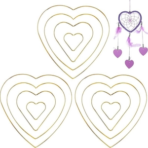Golden heart-shaped metal rings for DIY dream catchers and floral wreath crafts