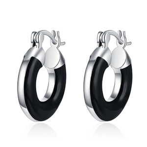 Orecchini A Cerchio Geometrici Smalto Nero Rame Con Perno In Argento Sterling 925 Moda Minimalista Per Donne