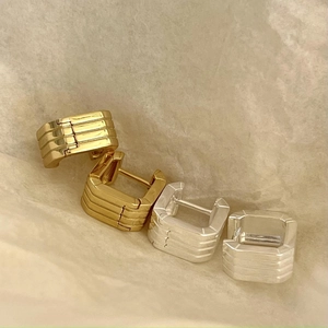 Geometric Square Huggie Hoop Earrings With 925 Sterling Silver Ribbed Texture Minimalist Fashion Jewelry For Women