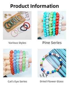 Close-up of 8mm cat eye stone and turquoise beaded bracelets in vibrant gradient colors