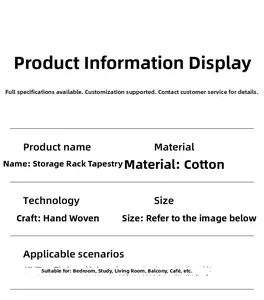 Detail specifications of hand-woven cotton macrame wall hanging shelf for home decor