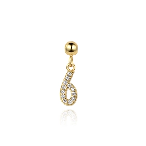Macro shot of gold-plated S925 silver number 6 pendant with sparkling diamond inlay