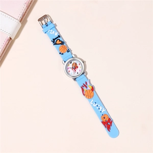 Blue kids sports watch with basketball patterns on a soft silicone strap for boys
