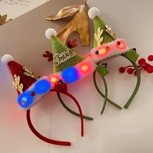 Cute LED Christmas headband set with plush mini hats, reindeer antlers and glowing lights