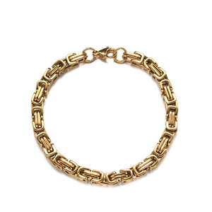 Men's 18K gold plated titanium steel Byzantine link bracelet with secure lobster clasp