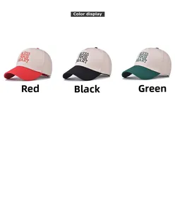 Close-up of three color-block baseball caps with Bless Your Heart embroidery on cotton