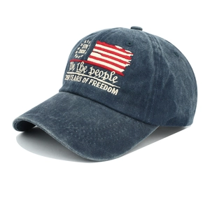 Detailed embroidery on navy washed cotton baseball cap celebrating 250 years of freedom