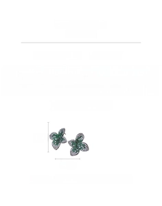 Detailed view of flower earrings with green and white zircons and 2.6cm x 2.2cm dimensions