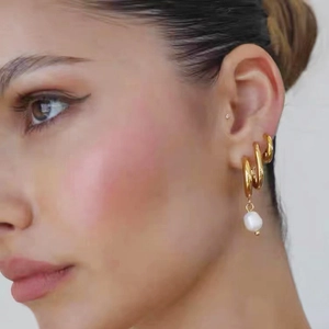 Artificial Baroque Pearl Drop Hoop Earrings Stainless Steel Gold Plated Elegant Water Drop Jewelry For Women Fashion Accessory