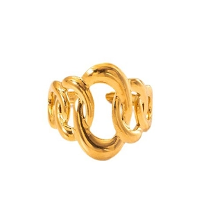 Adjustable golden titanium steel ring featuring a chunky chain design and oval link