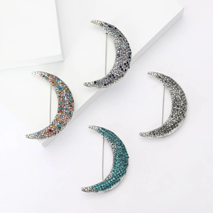 Crescent Moon Brooch Alloy Rhinestone Vintage Elegant Corsage Pins For Women Suit Coat Accessories