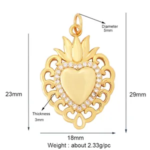 Detailed view of 18mm gold plated double heart pendant with micro pavé cubic zirconia