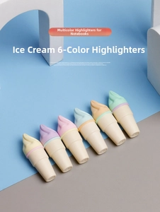 Detail of 6-color ice cream shaped highlighters in soft pastel macaron tones