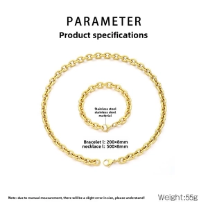 Détails de l'ensemble collier et bracelet en acier inoxydable doré avec spécifications