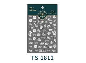 Detail view of TS-1811 nail art sticker featuring white daisy motifs and floral patterns