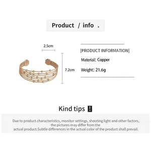 Size guide for layered beaded cuff bracelet made of copper with detailed dimensions